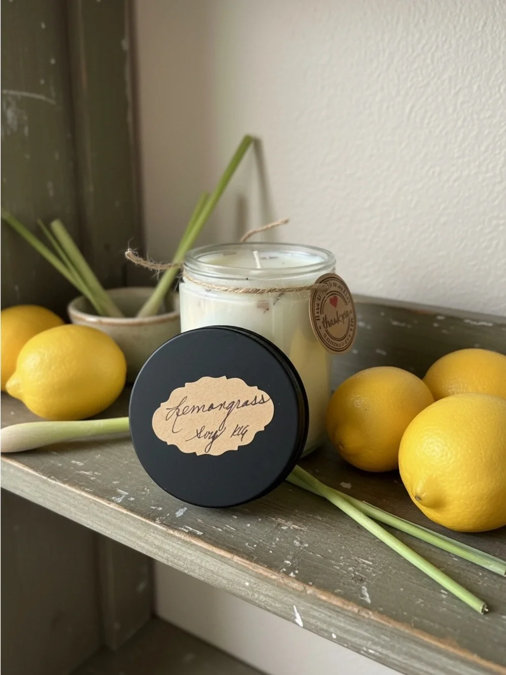 Lemongrass Scented Handmade Soy Candle - 8 oz Natural Yellow